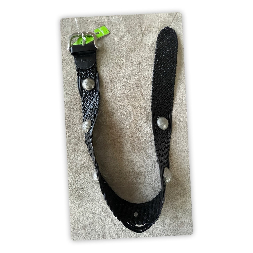 Sam‎ Edelman Black Woven Leather Belt M Silver Concho Western Boho